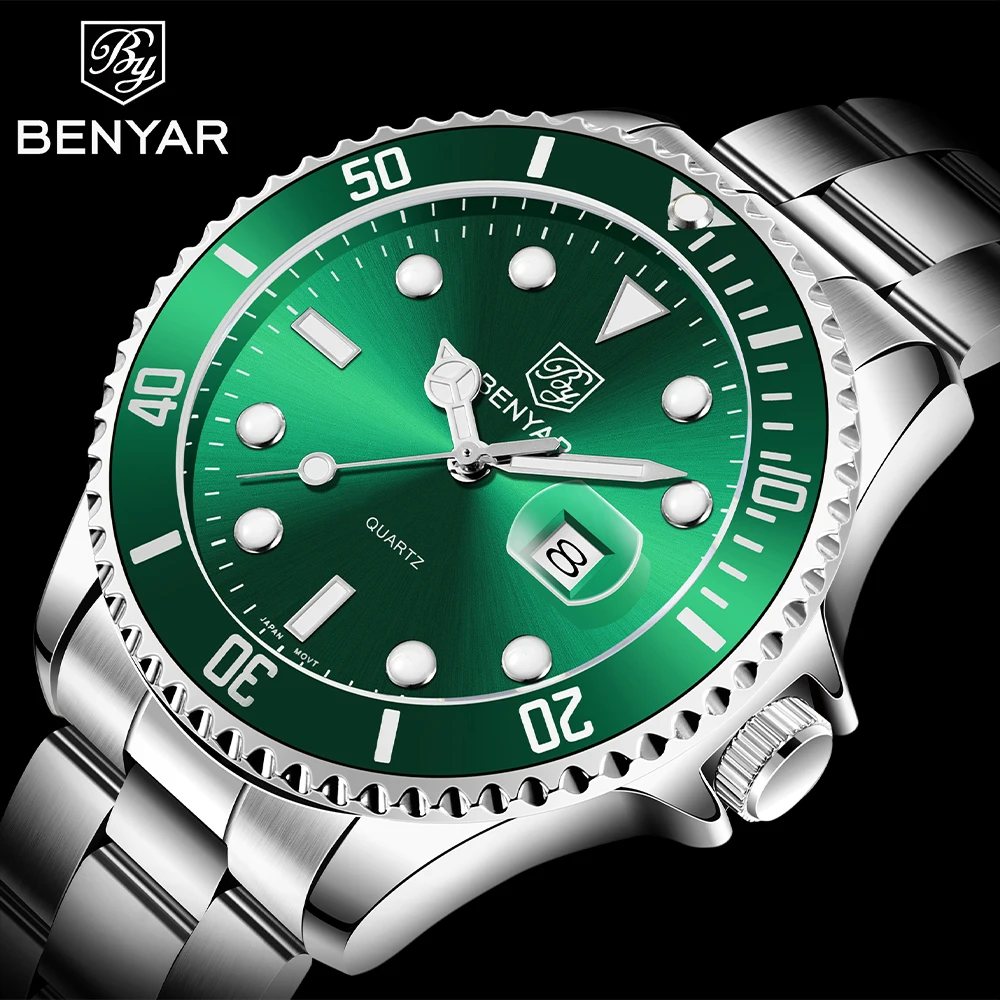 Top Brand BENYAR Luxury Fashion Diver Watches Men Waterproof Date Clock Sport Watches Mens Quartz Wristwatch Relogio Masculino