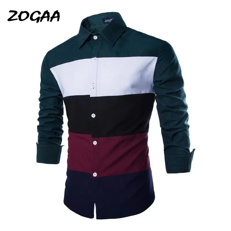 

ZOGAA Men Smart Causal Shirt Patchwork Long Sleeve Dress Shirt Business Slim Blouse Men Button Turn-down Collar Top Quality Tops
