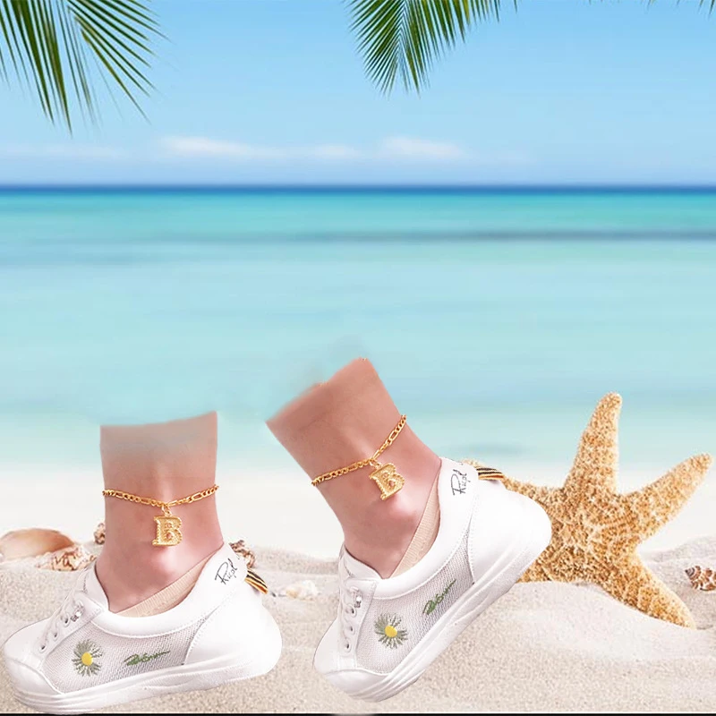 

Capital Alphabet Anklets Bracelet Gold Color Alphabet"A-S" Anklet For Women Summer Beach Barefoot Foot Jewelry Gifts Accessories