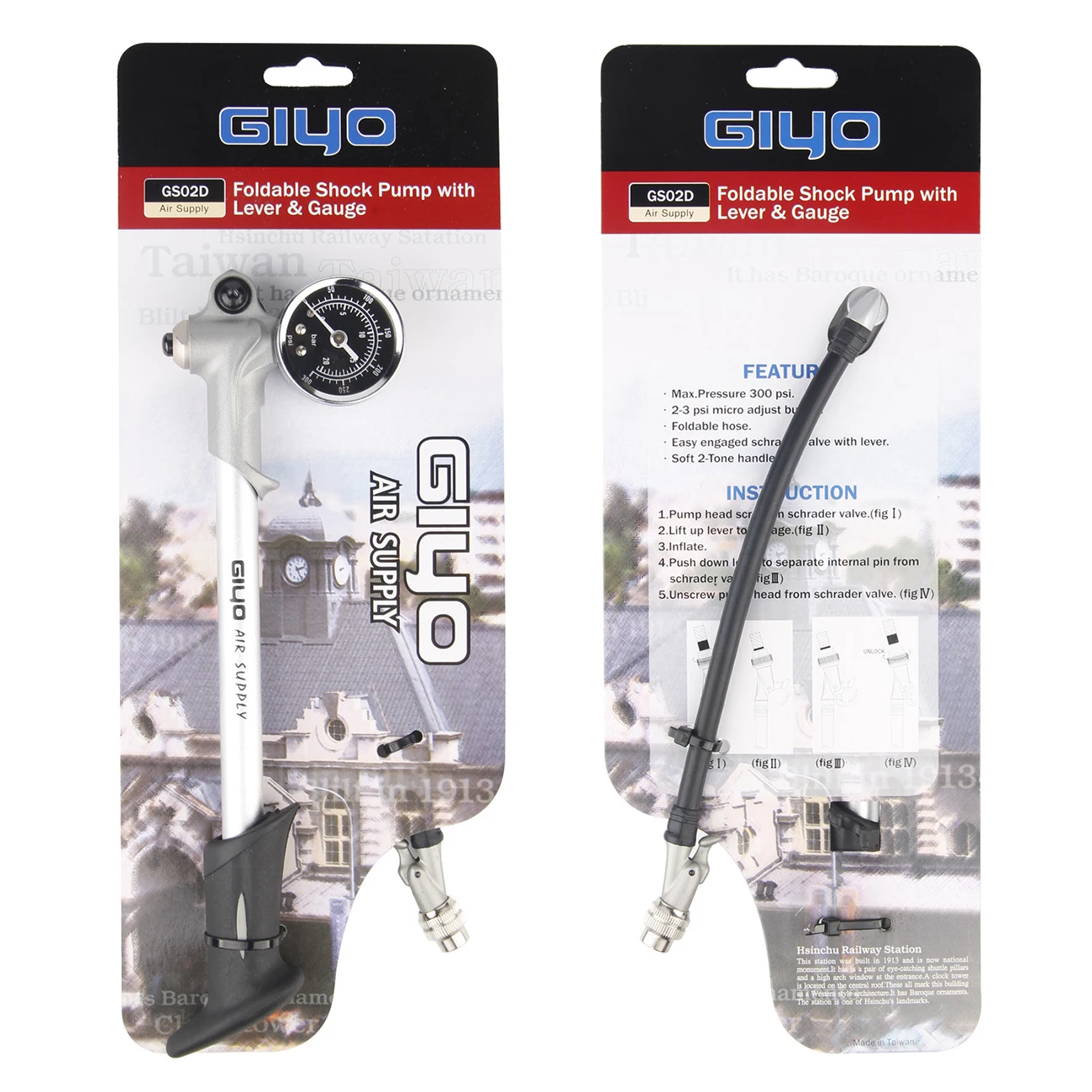 

GS-02D Foldable 300psi High-pressure Bike Air Shock Pump with Lever & Gauge for Fork & Rear Suspension Mountain Bicycle