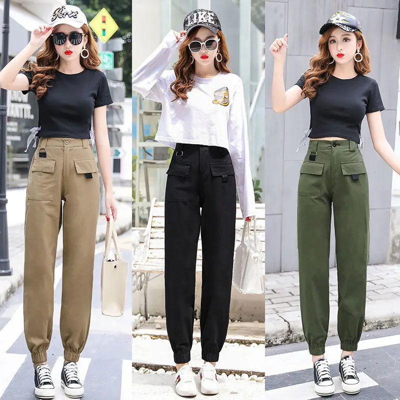 Брюки с высокой талией камуфляжные свободные джоггеры женские армейские