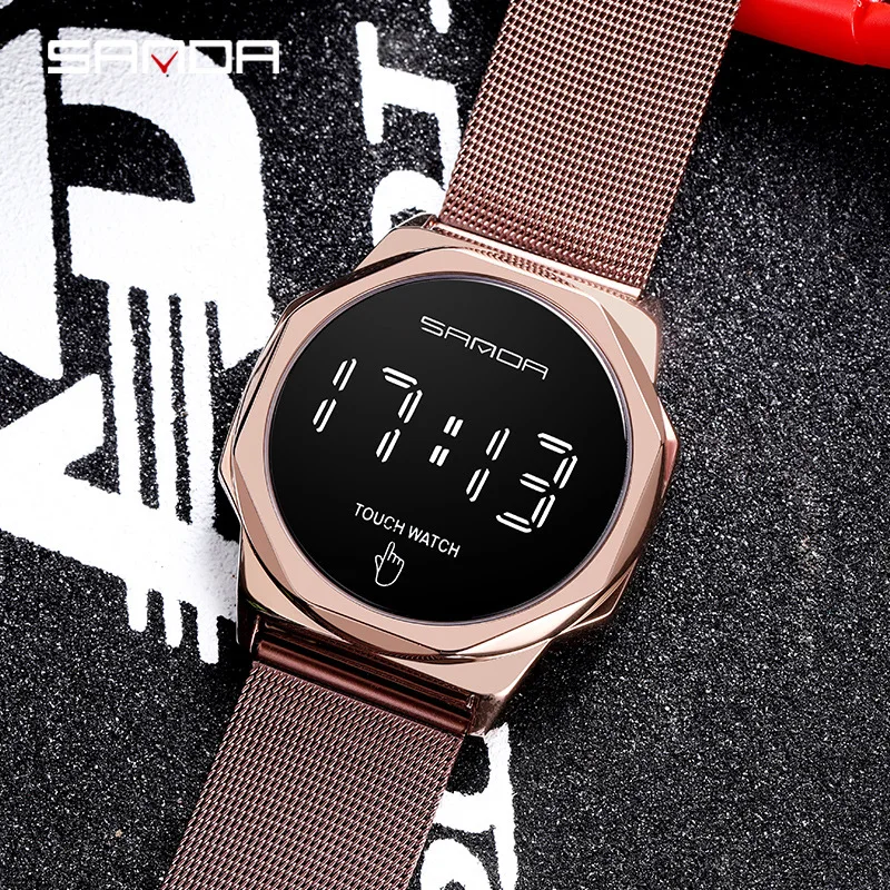 Часы наручные Sanda с сетчатым ремешком для мужчин и женщин цифровые модные