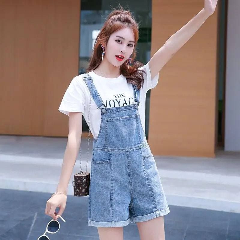 

Fashion Denim Overalls Summer Korean Suspender Trousers Student Cowboy Shorts Loose Braces Wide Leg Pants Women's Jeans Jumpsuit