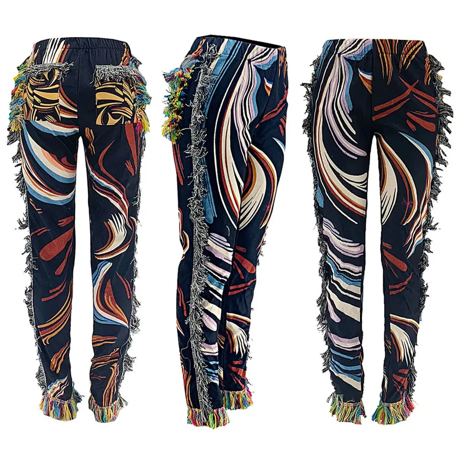 

Women Pants High Waist Activewear Pencil Trousers Sporty Print Tassel Jogger Pants Sweatpants Autumn Spring
