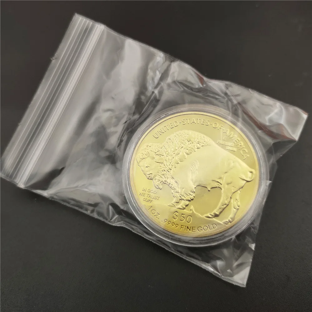 Native Americans and USA Liberty Buffalo Yak In God We Trust Gold Challenge Collectible Coin 1 Oz 9999 FINE GOLD 50 Dollars Copy | Дом и сад