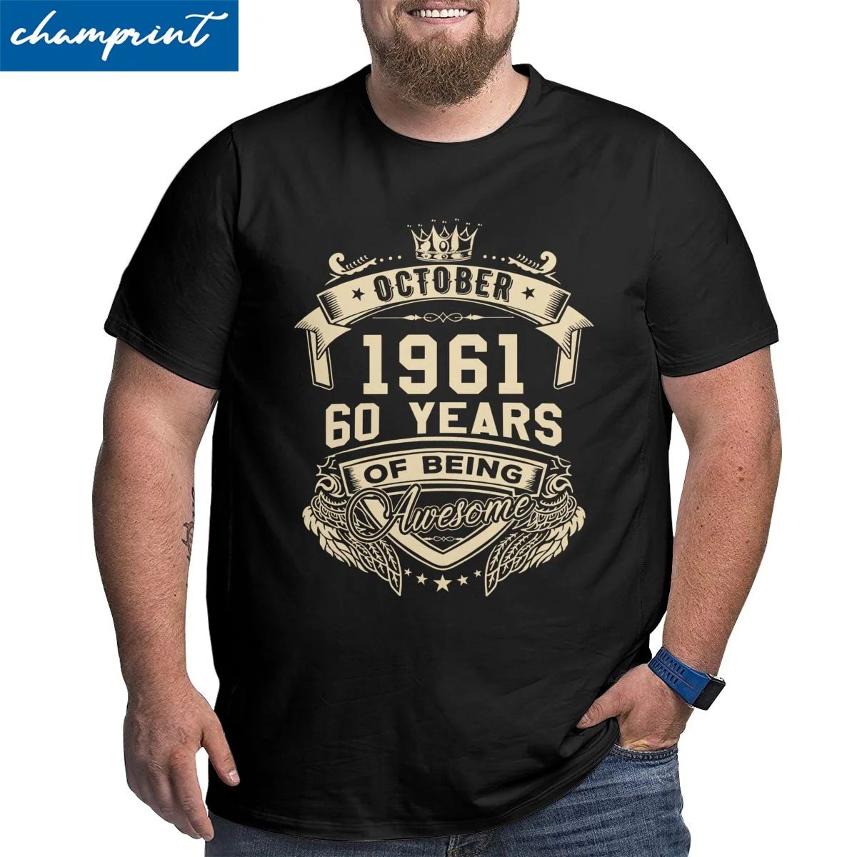 

Born In October 1961 T Shirts 60 Years Of Being Awesome T-Shirts Men 60th Birthday Gift Big Tall Tee Shirt Big Size 6XL Clothes