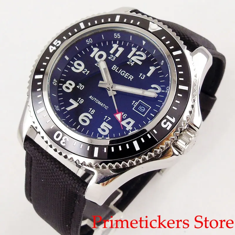 

Мужские часы BLIGER 44 мм с черным циферблатом и автоматическим движением