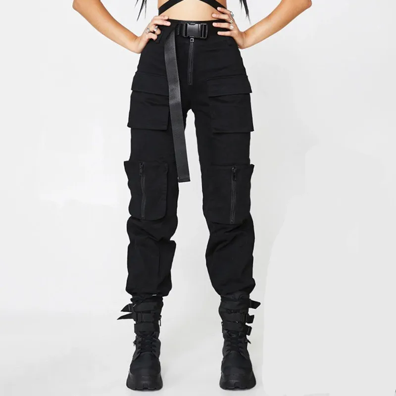 

Милые модные облегающие однотонные брюки SML в стиле карго с карманами и высокой талией, повседневные женские брюки до щиколотки, женская ули...