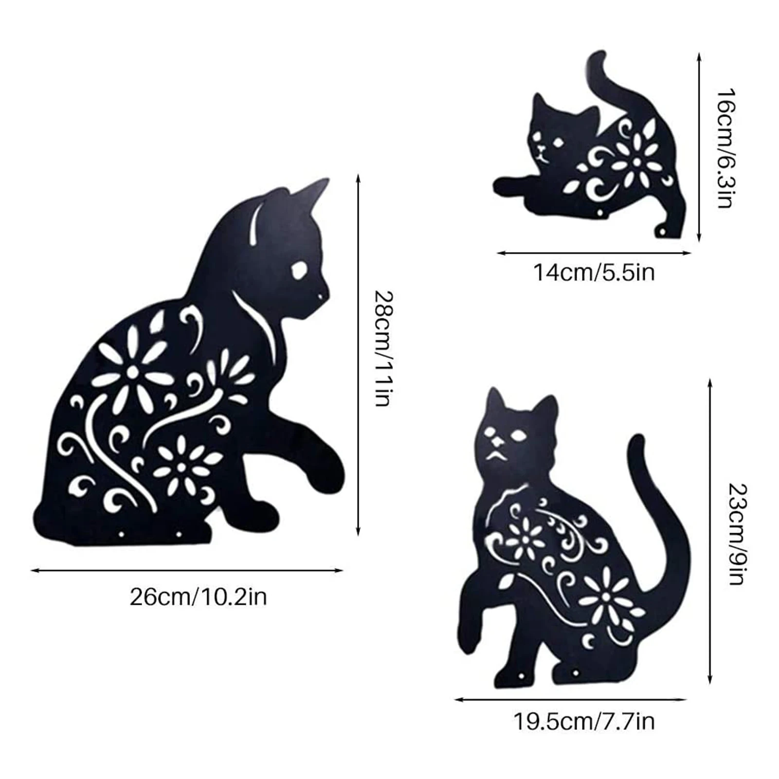 

2D Cat Figure Ground Insert Decor Hollow Lifelike Kitten Metal Statue Peg for Outdoor Garden Manor Lawn Black @LS