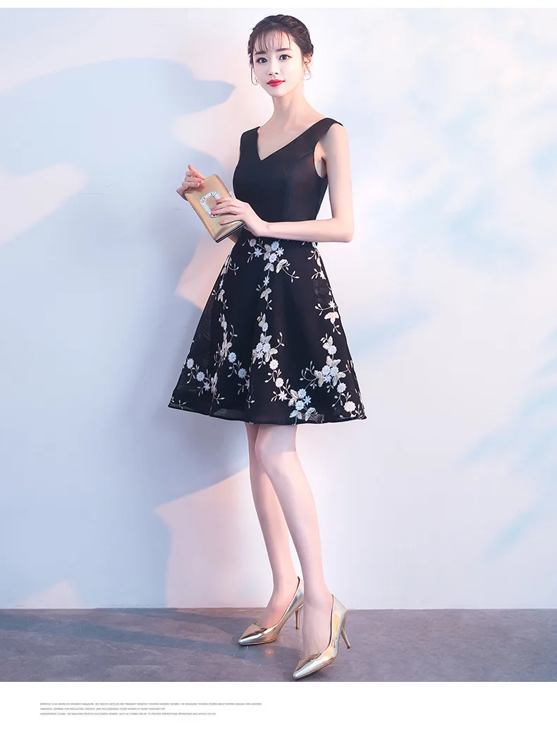 

Embroidery Flowers Lady V-Neck Dress Sexy Slim A-Line Dresses Plus Size 3XL Evening Prom Gown Elegant Backless Mini Skirt