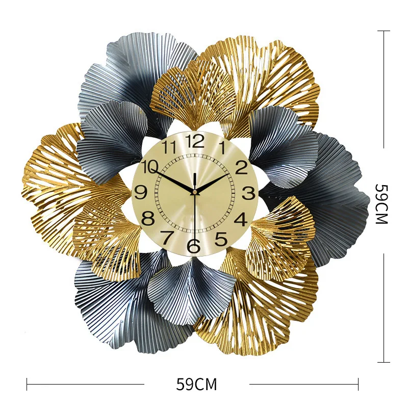 

Ginkgo biloba creative wall clock European light luxury clock living room American simple home Art Deco clock wall
