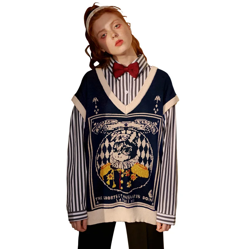 Женский жилет свитер без рукавов UNIFREE Свободный с v образным вырезом в стиле ретро