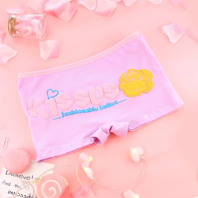 teen Briefs Girls'trousers Rose kisses Cotton Flat girl Cute Girls' underwear Brief Panties Hipster Teens Teenage Young