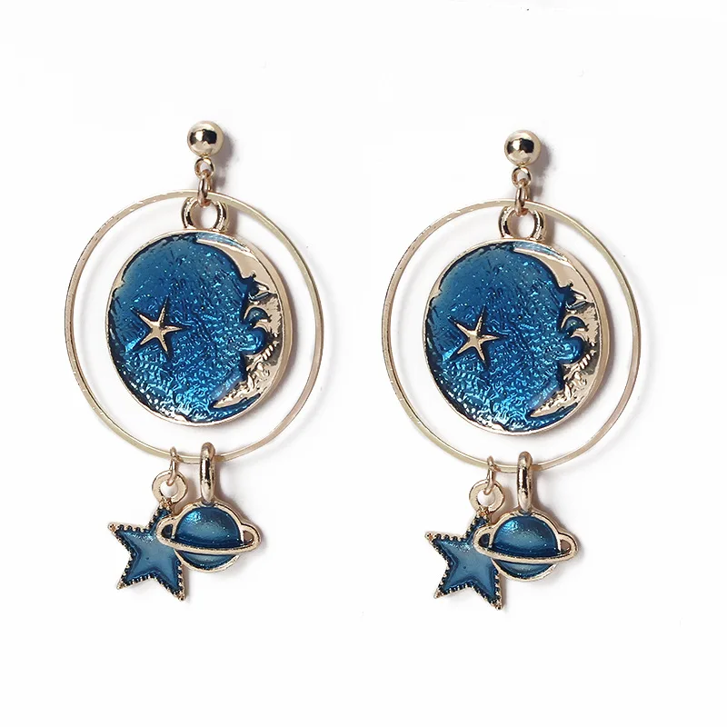 

Women's Earrings Xinghai Moon Sun Blue Pink Earrings Bosnian Fashion Personality Shooting Nightclub Beach Outdoor 2021Retro Fash