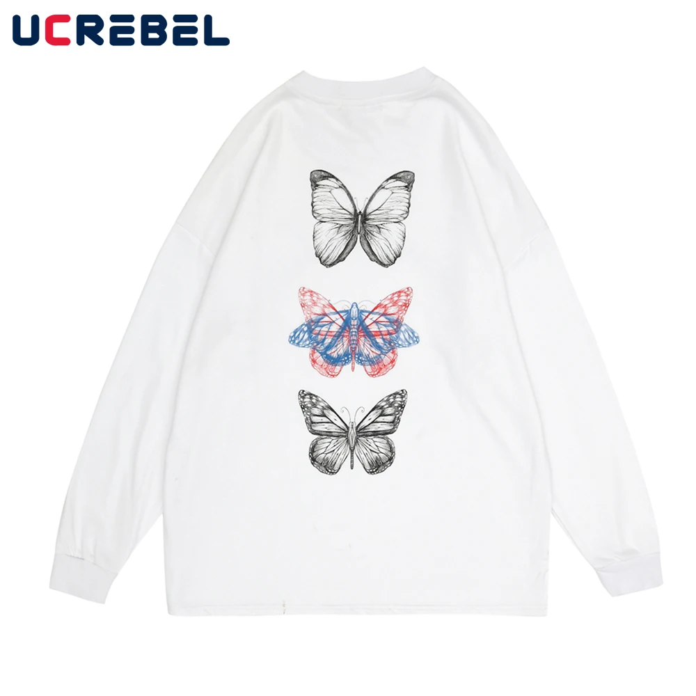 

Свитшот мужской с принтом бабочек, уличная одежда, повседневный простой пуловер свободного покроя с круглым вырезом и длинными рукавами, ос...