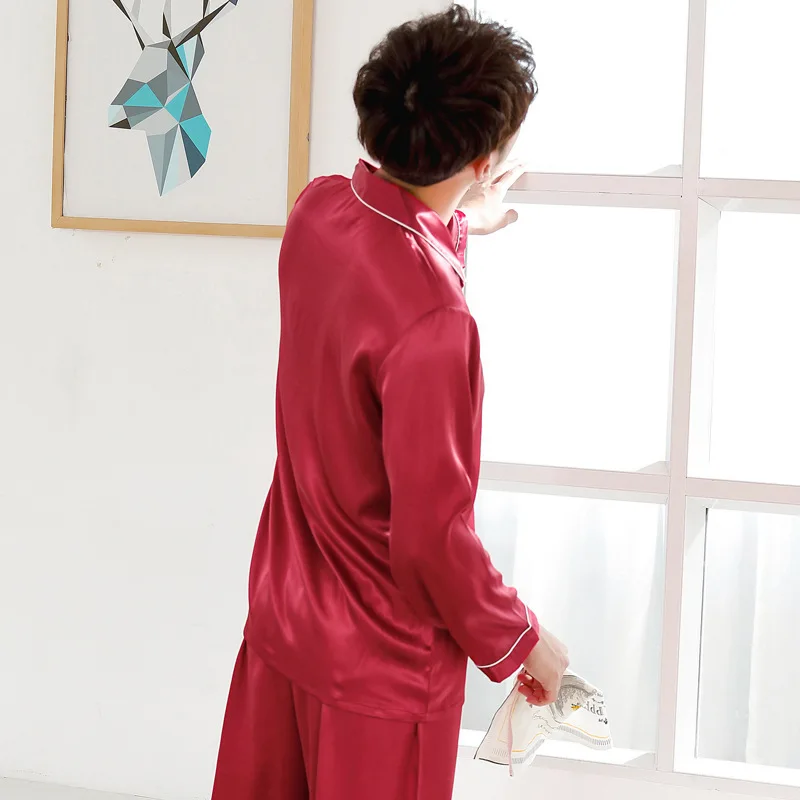 

Men's Pajamas Loose Long-sleeved Lapel Button Shirt Trousers Nightwear Spring Summer Autumn Solid Pajamas Sleeping Suits for Men