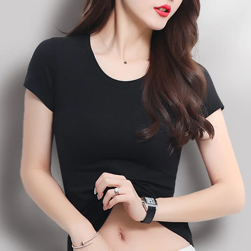 

Новинка 2021, женская футболка с низким V-образным вырезом, женские футболки, облегающая женская футболка, тонкая футболка для женщин, футболк...