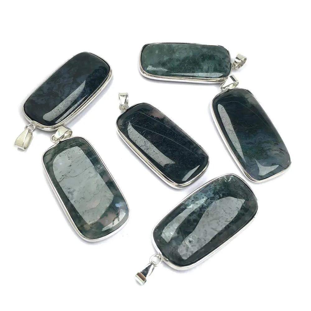 Подвеска из натурального Моха, хрустальный камень, прямоугольные подвески из водных агатов для изготовления ювелирных изделий, аксессуары для ожерелья, размер 20x45 мм