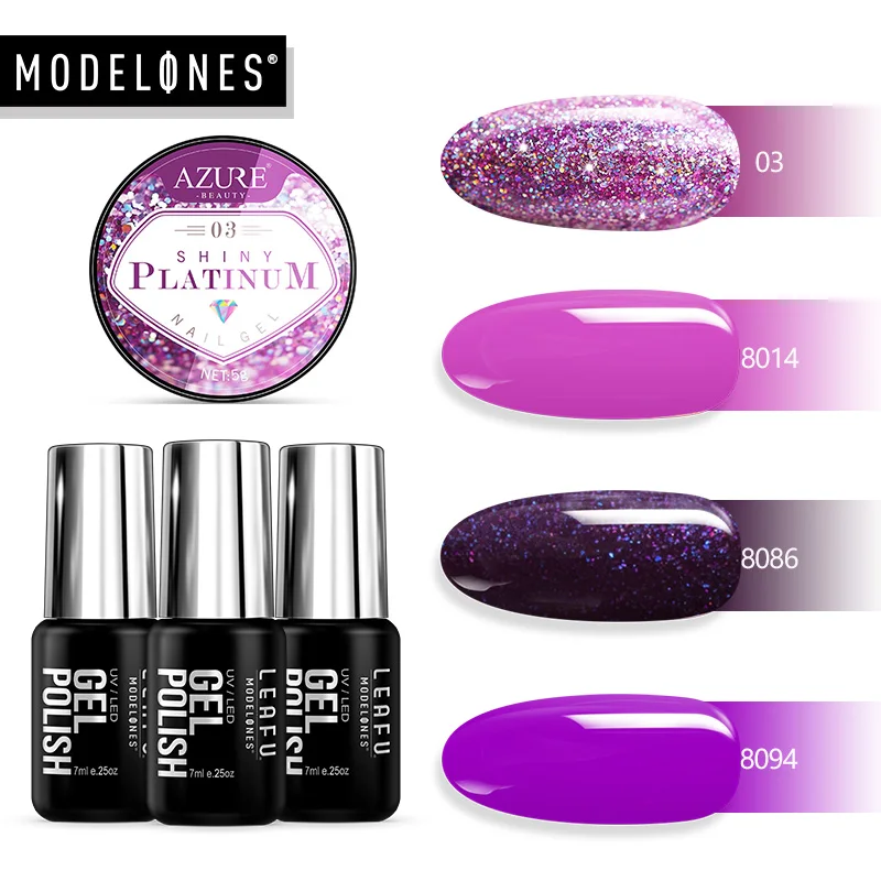 Modelones 4Pcs/Lot Sparkly Glitter UV Gel Polish Nail Art Salon Set Long Lasting Pink Sequins Kits | Красота и здоровье