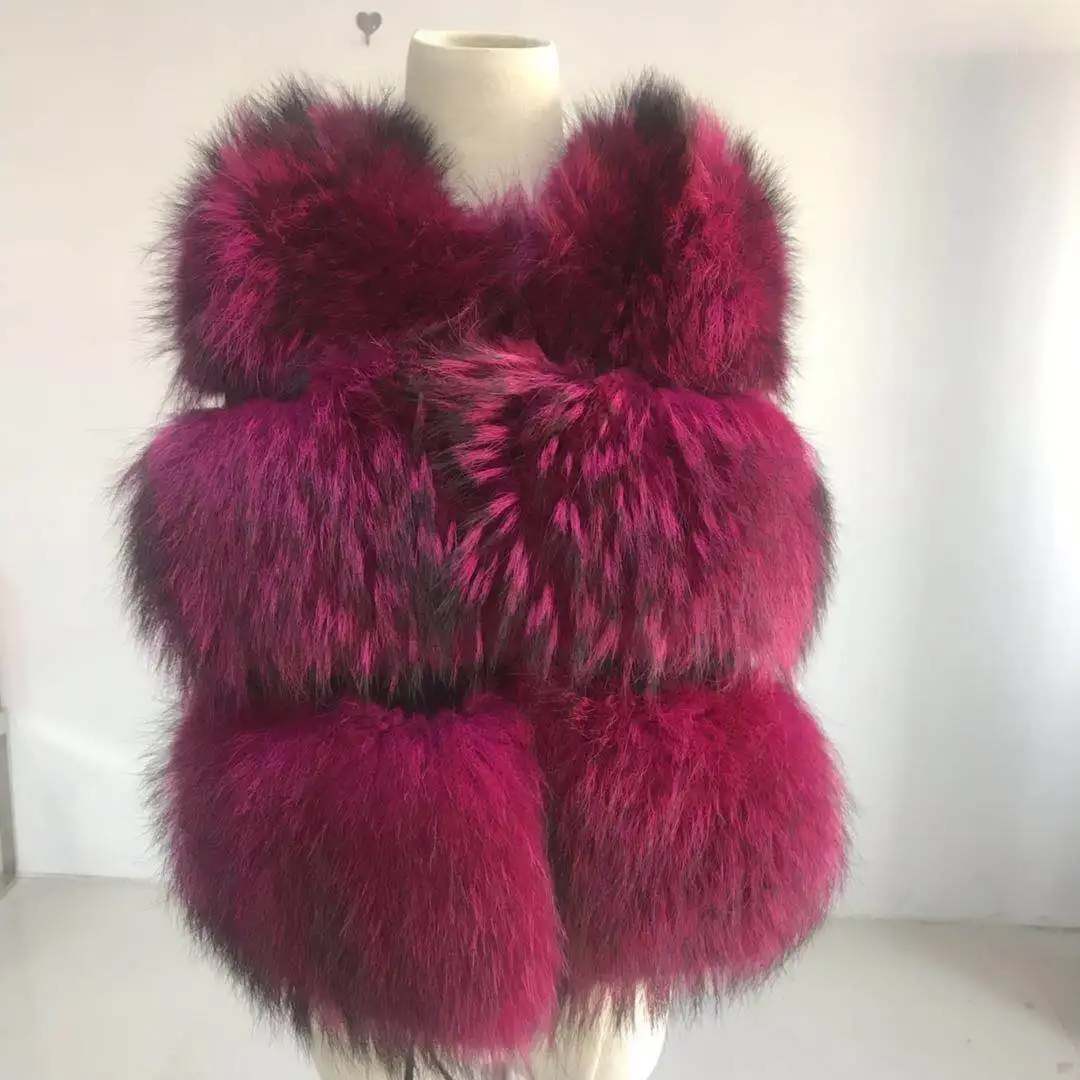 rose QIUCHEN PJ8050 Новинка года, Женская длинная куртка из натурального меха енота, кожаная куртка без рукавов - Цвет: rose