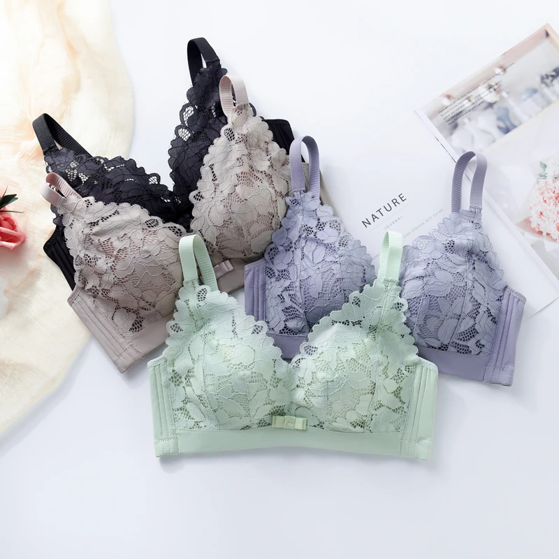 Women Wireless Push Up Bra Comfortable Sexy Lace Cotton Lingerie Bras Thicken Gather Bralette A B C Cup | Женская одежда