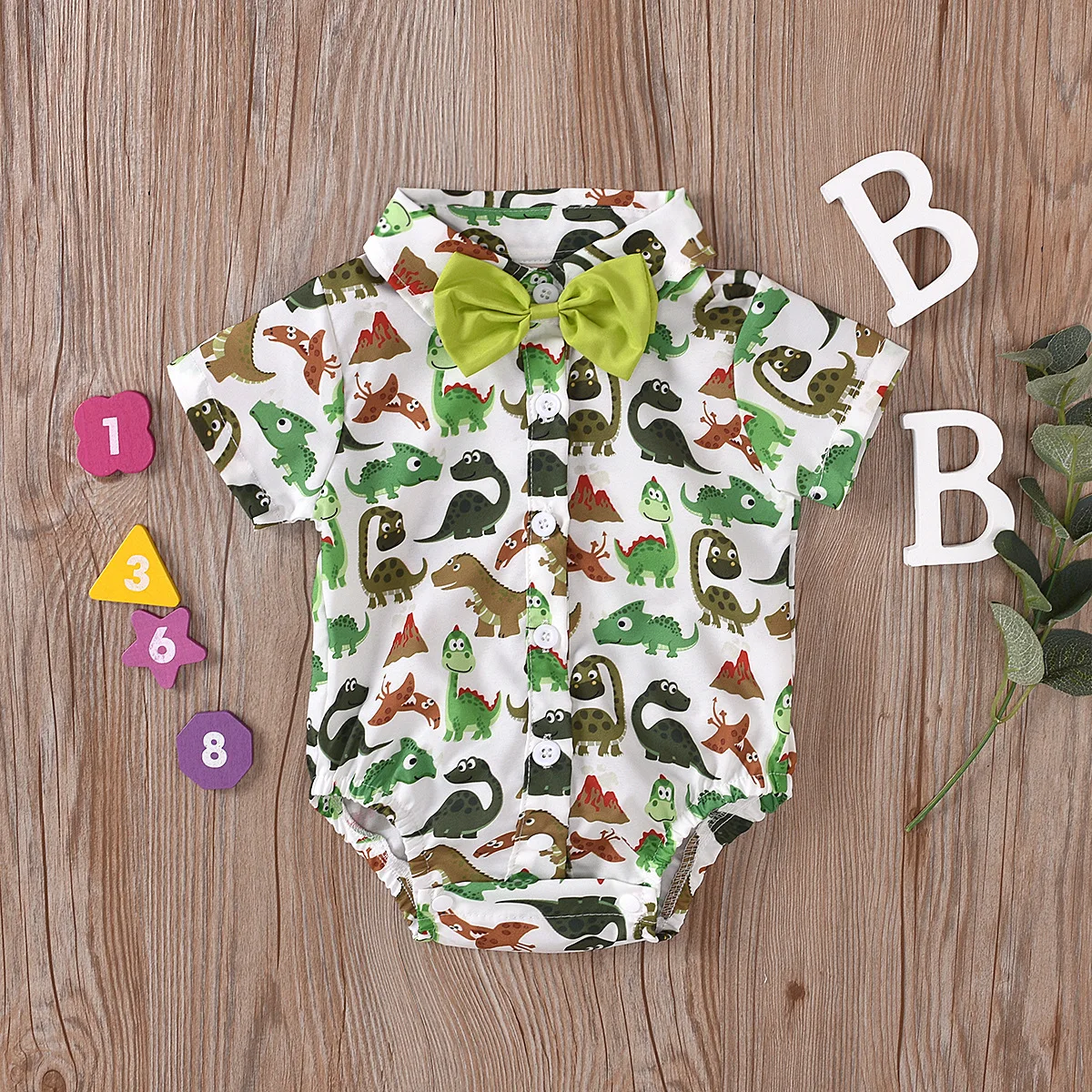 

Комбинезон детский, хлопковый, с бантом, для новорожденных, на лето, с принтом динозавра