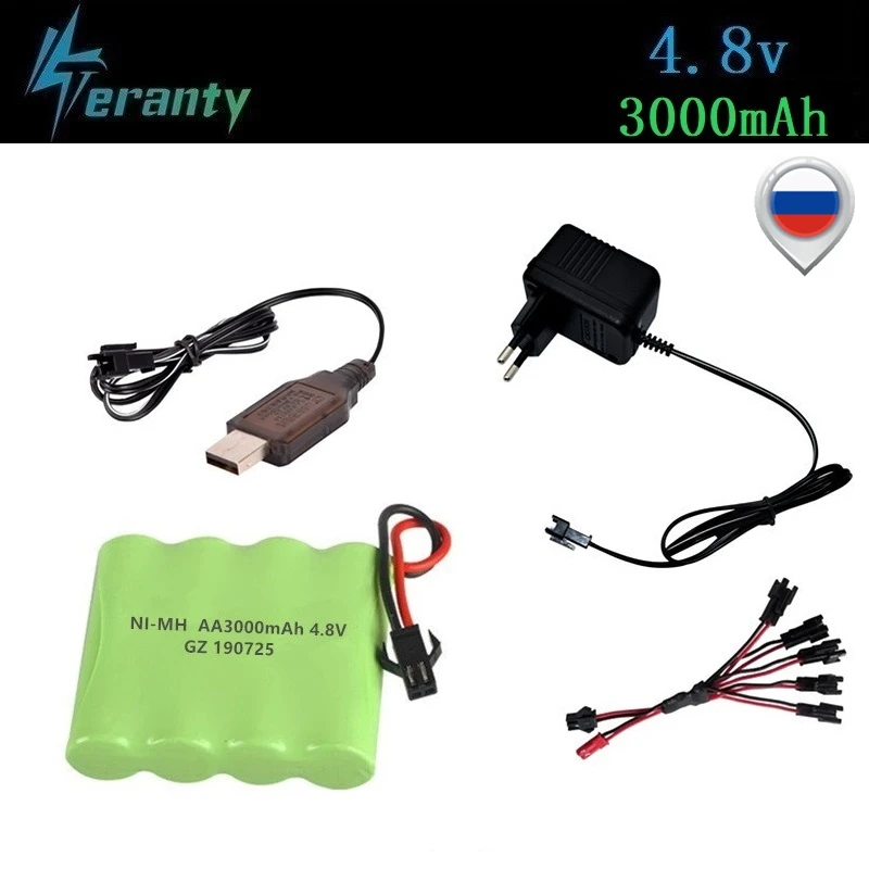

( SM Plug ) 4.8v 3000mah NiMH Battery + Charger For Rc toys Cars Tanks Robots Boats Guns Ni-MH AA 4.8v Rechargeable Battery Pack