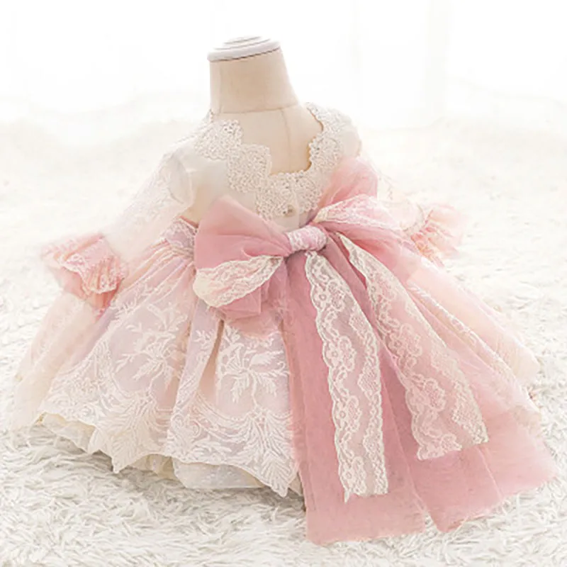

Lace Flower Girls' Dresses Short Light Pink Kids Wedding Gown
