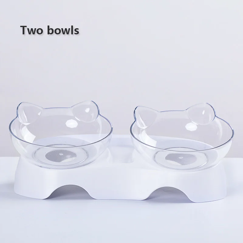 2 bowls 2 в 1 кошачьи уши в форме косой миска для кошки ПЭТ двойные миски питьевой фонтан герметичная защита шеи миски для корма домашних животных - Цвет: 2 bowls