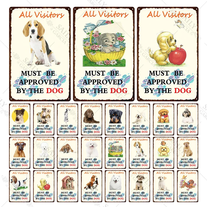

Все гости должны быть одобрены табличкой собаки металлическая винтажная настенная бара домашнее искусство зоомагазин Ретро Ремесло Декор 20x30 см