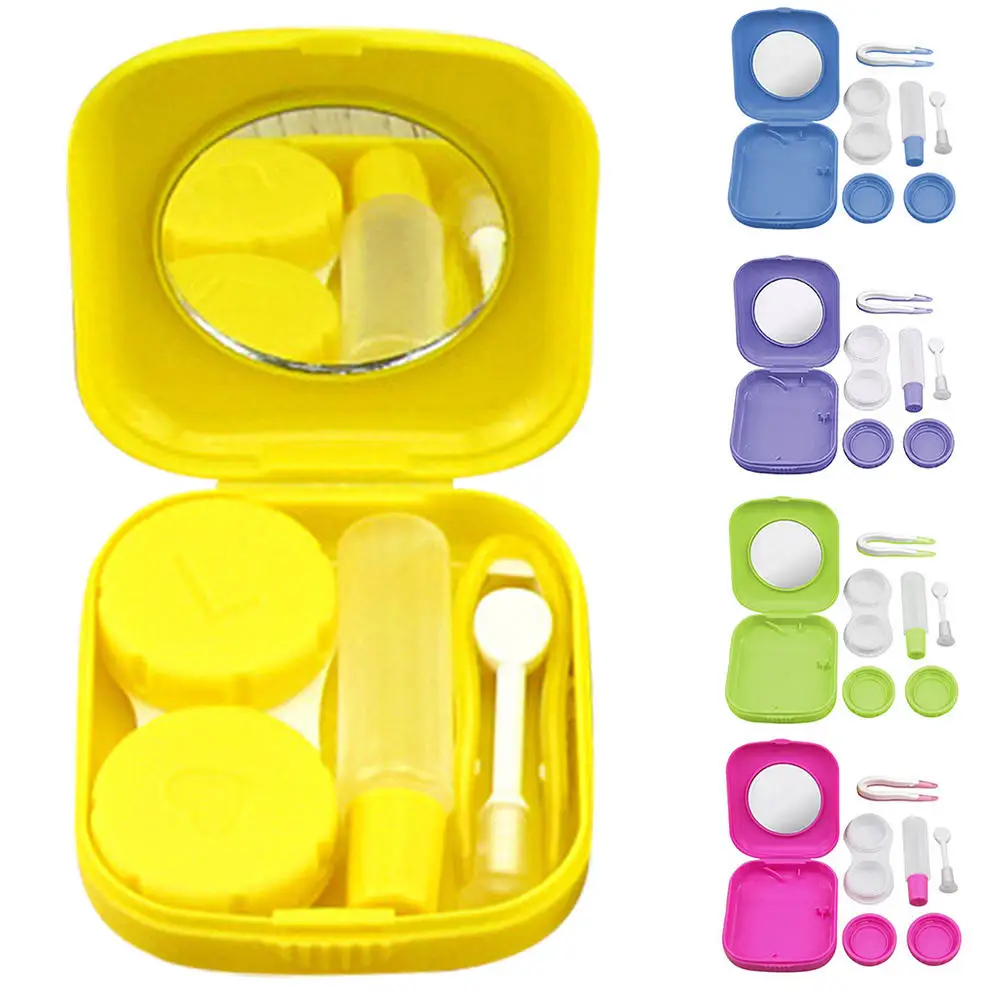 

New Mini Square Contact Lens Case with Mirror Women Colored Contact Lenses Box Eyes Contact Lens Container Lovely Travel Kit 32g