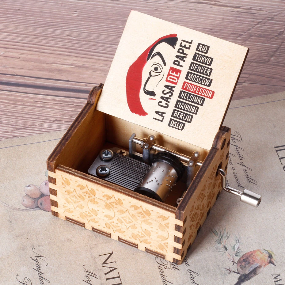 Античная деревянная музыкальная шкатулка с рукояткой LA CASA DE PAPEL Bella Hello Queen для