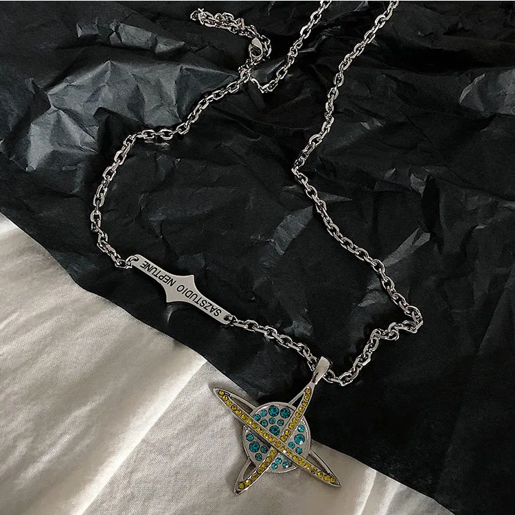 

HANGZHI 2021 New Punk Exaggerated Personality Zircon planet universe pendant Necklace For Women Girls Men Party Jewelry Gifts