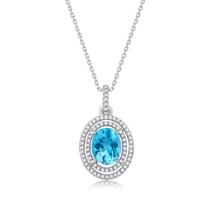 Trendy 10*8mm Aquamarine Topaz Pendant Necklace for Women Top Quality 100% S925 Silver Natural Topaz Charm Necklace Wedding Gift