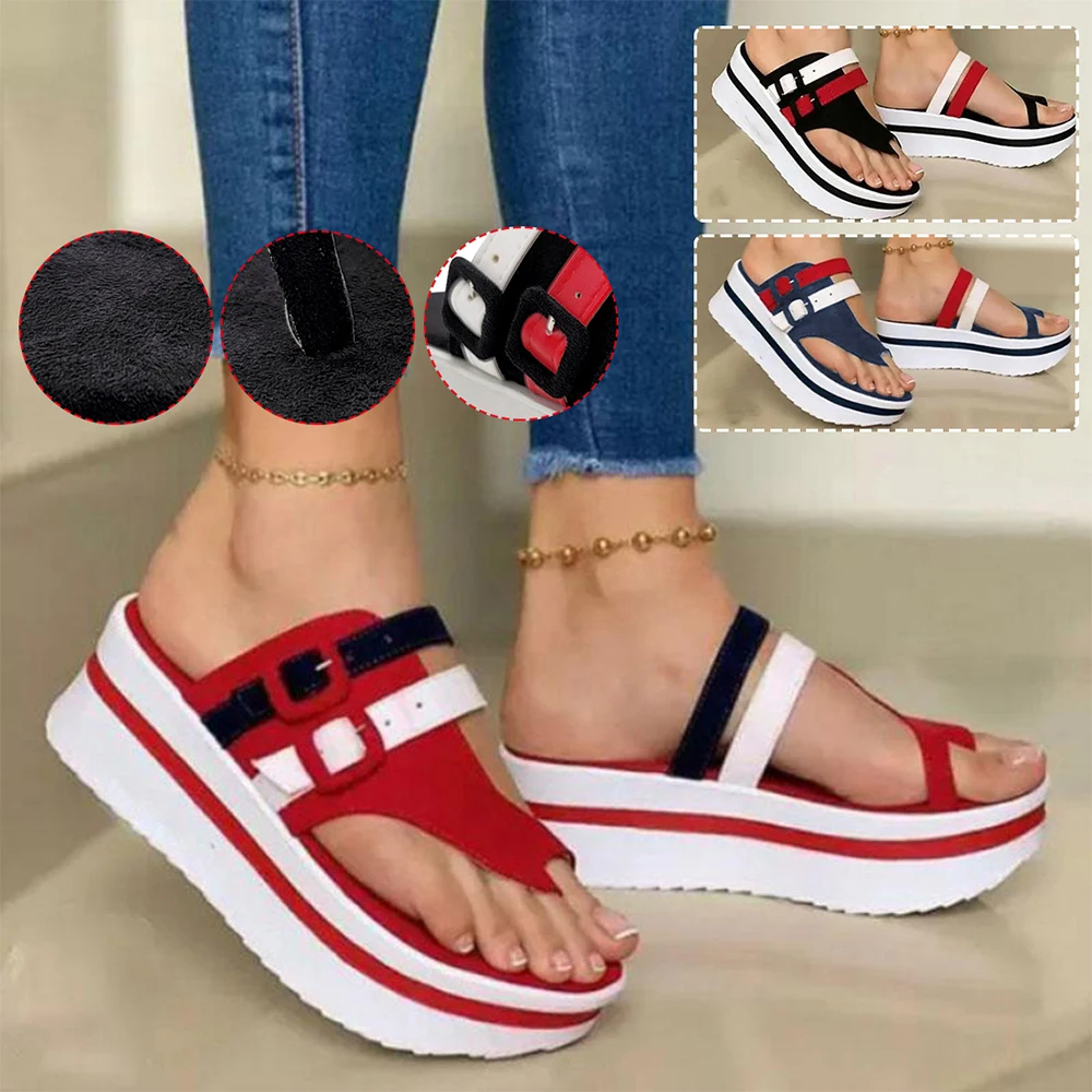 

Summer Fashion Women's Wedges Sandals Beach Casual Female Platform Peep Toe Shoes Slingback Lady Mixed Colors Buckle Sandals