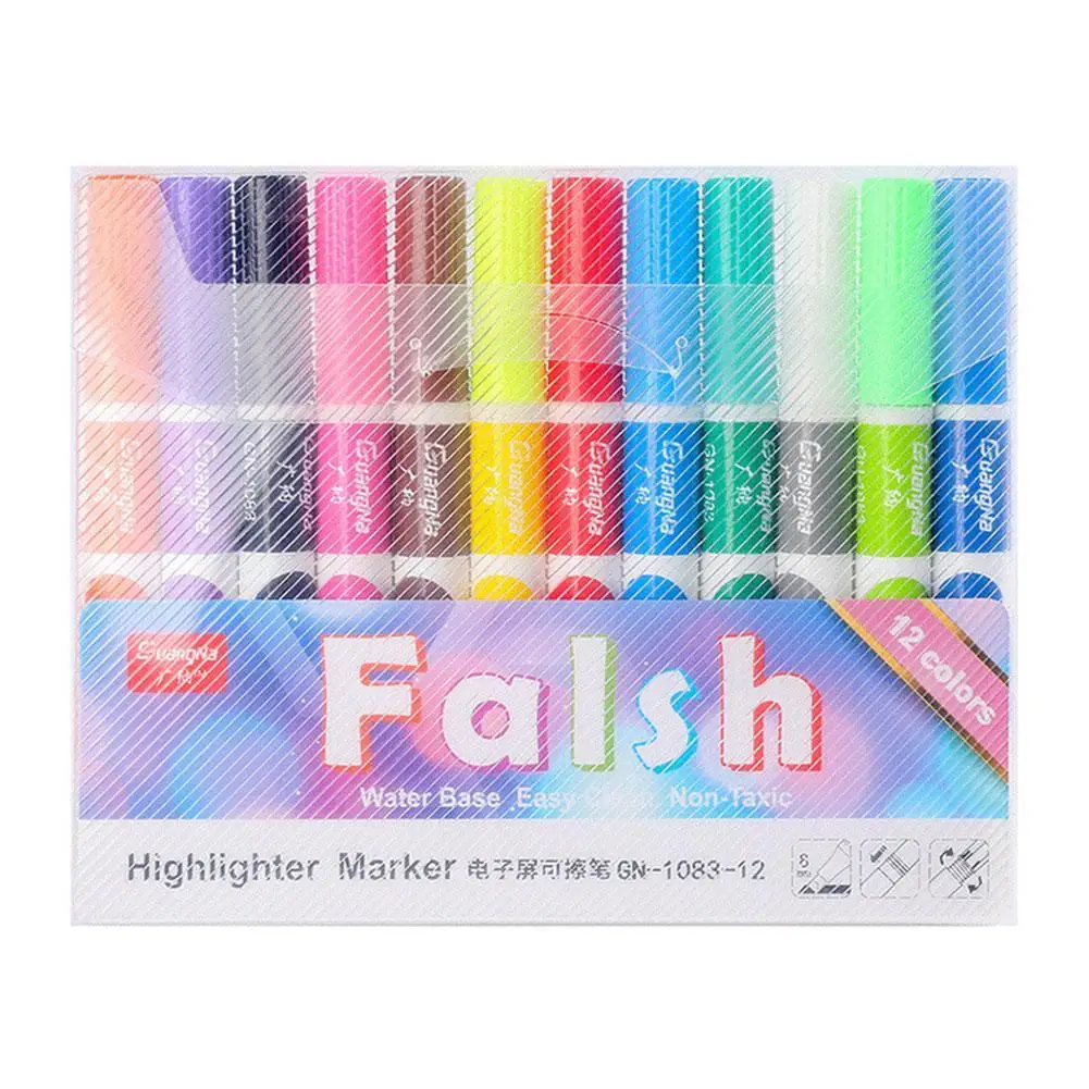 

12 Pcs 12 Colors Liquid Chalk New Erasable Highlighter Fluorescent Marker Pen Colorful Art Painting For Whiteboard Chalkboard