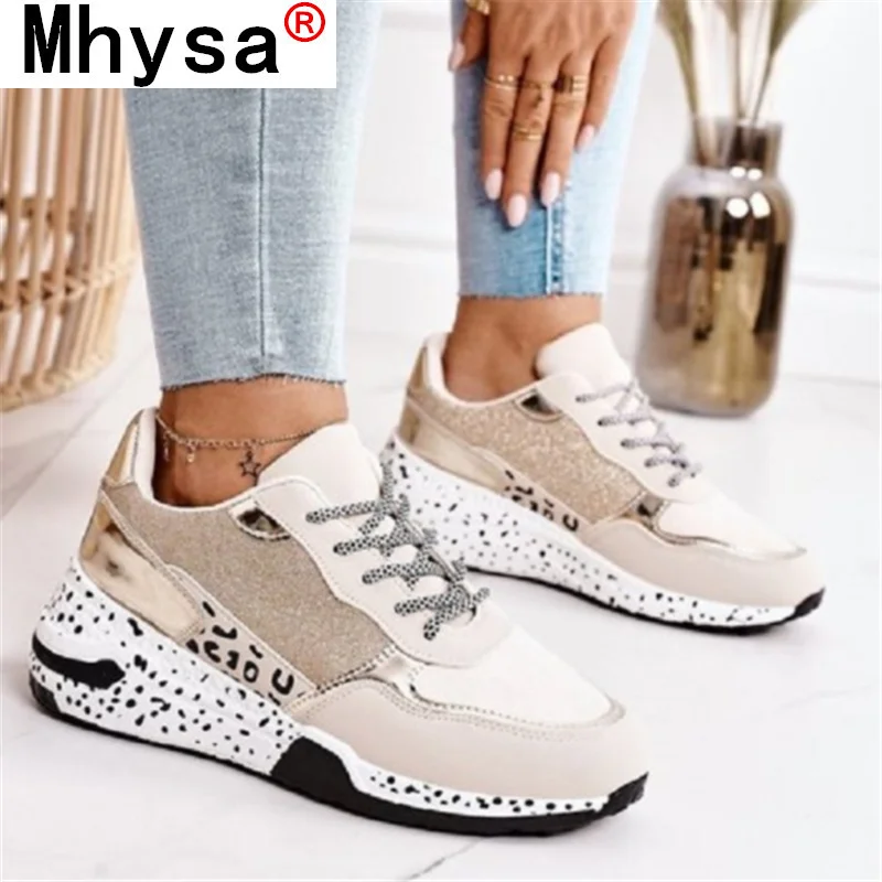 

2021 Spring Women Sneakers Lace-Up Platform Shoes for Women Fashion Outdoor Comfortable Leopard Print Women's Vulcanize Shoes