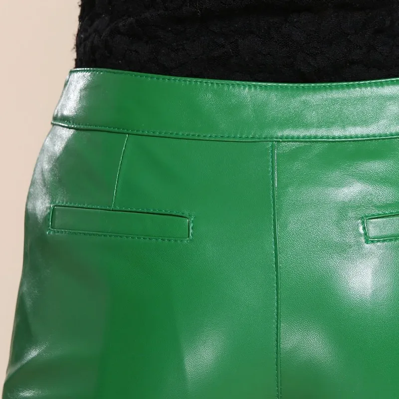 

Quality Women High Genuine Leather Shorts Slim Fit Wrap Sheepskin Short Trousers Spring Autumn Ladies Black Sexy Hot Shorts 3XL