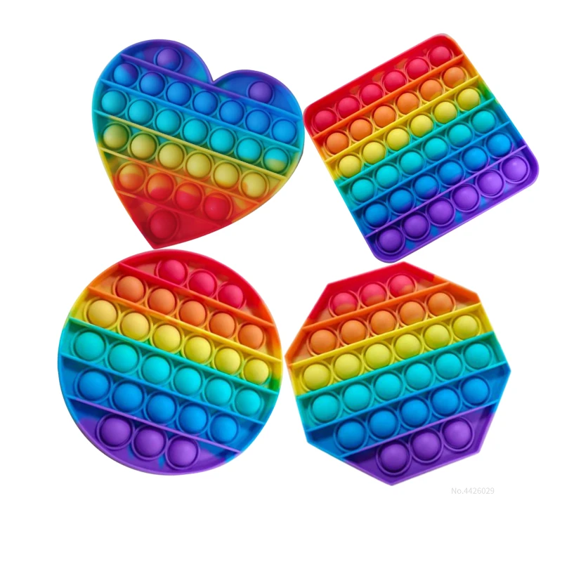 

Rainbow Pop Fidget Toys Heart Square Round For Adult Kids Stress Relief Figet Toys Squishy Push Antiestres Popet Sensory Toys