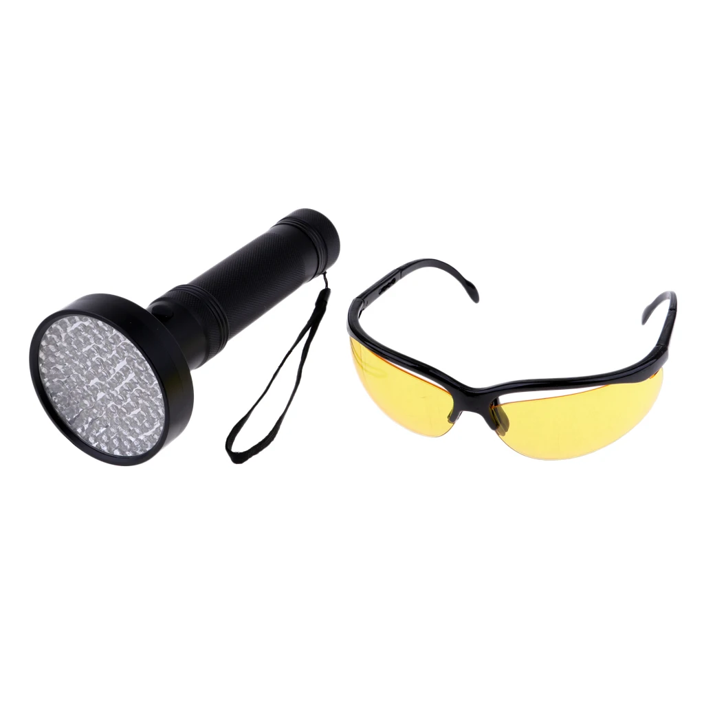 

100 LED UV Blacklight Lamp LED Flashlight Counterfeit Torch Lamp with Goggle