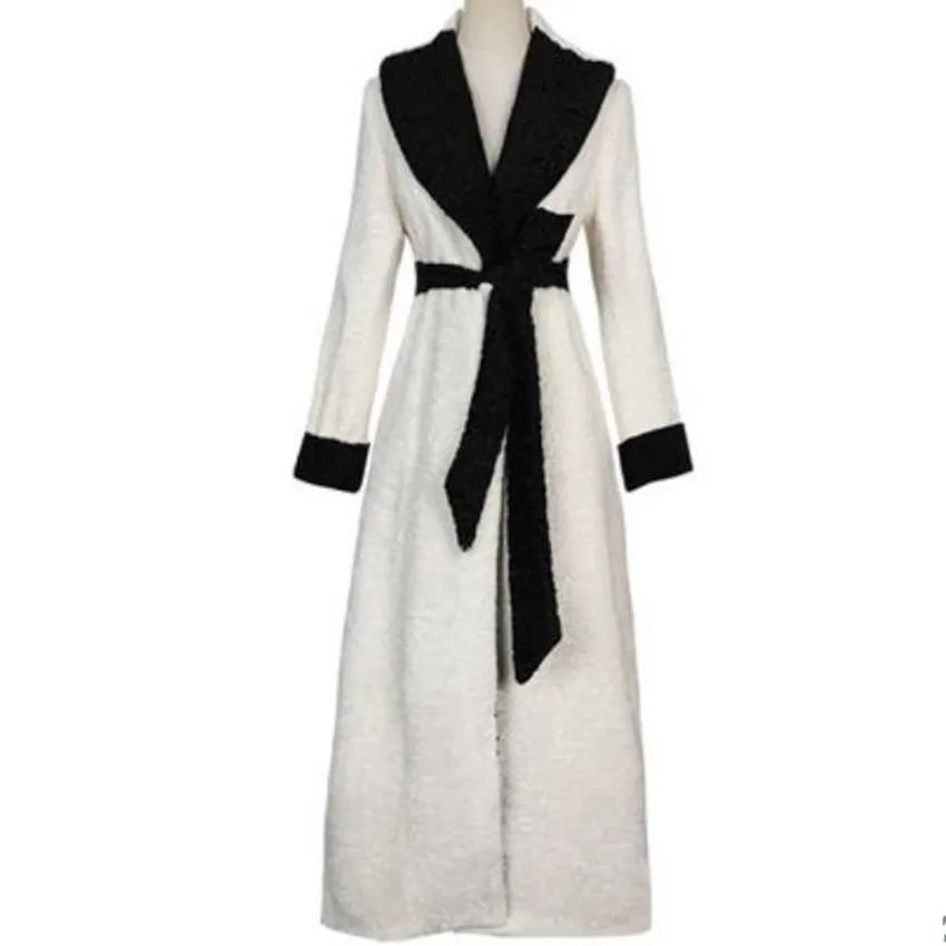 

New arrival winter white stitchinh x-long woolen coat women thick belted slim wool blends overcoat