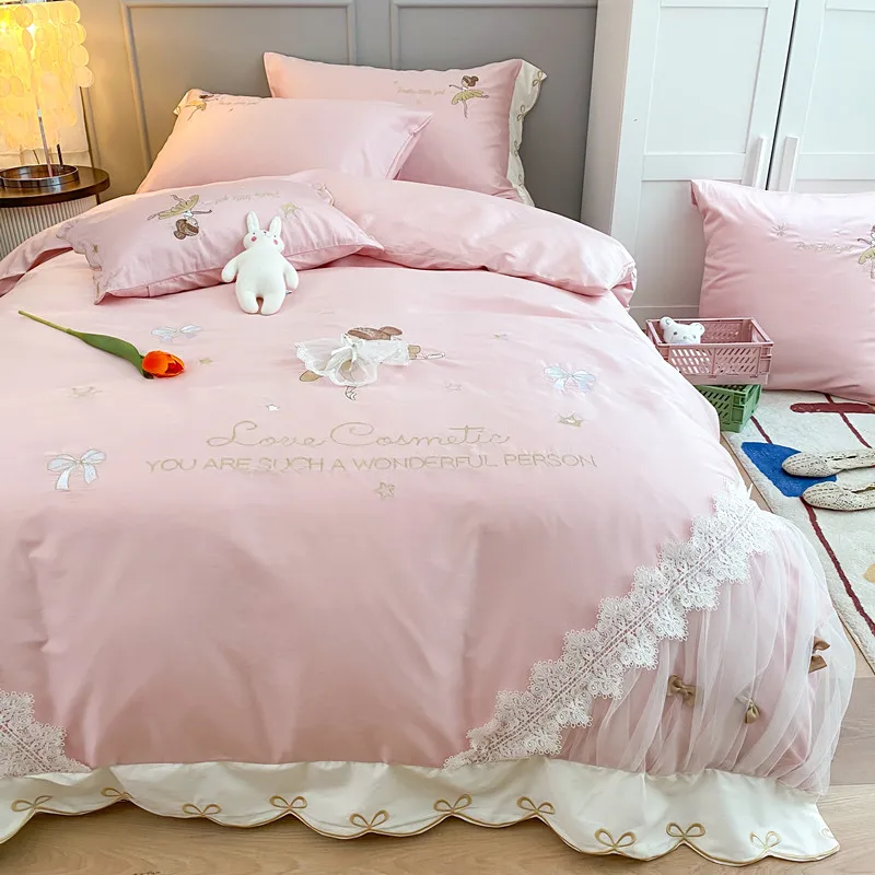 2020 милый набор пододеяльников с вышивкой Королевский размер Египетский хлопок
