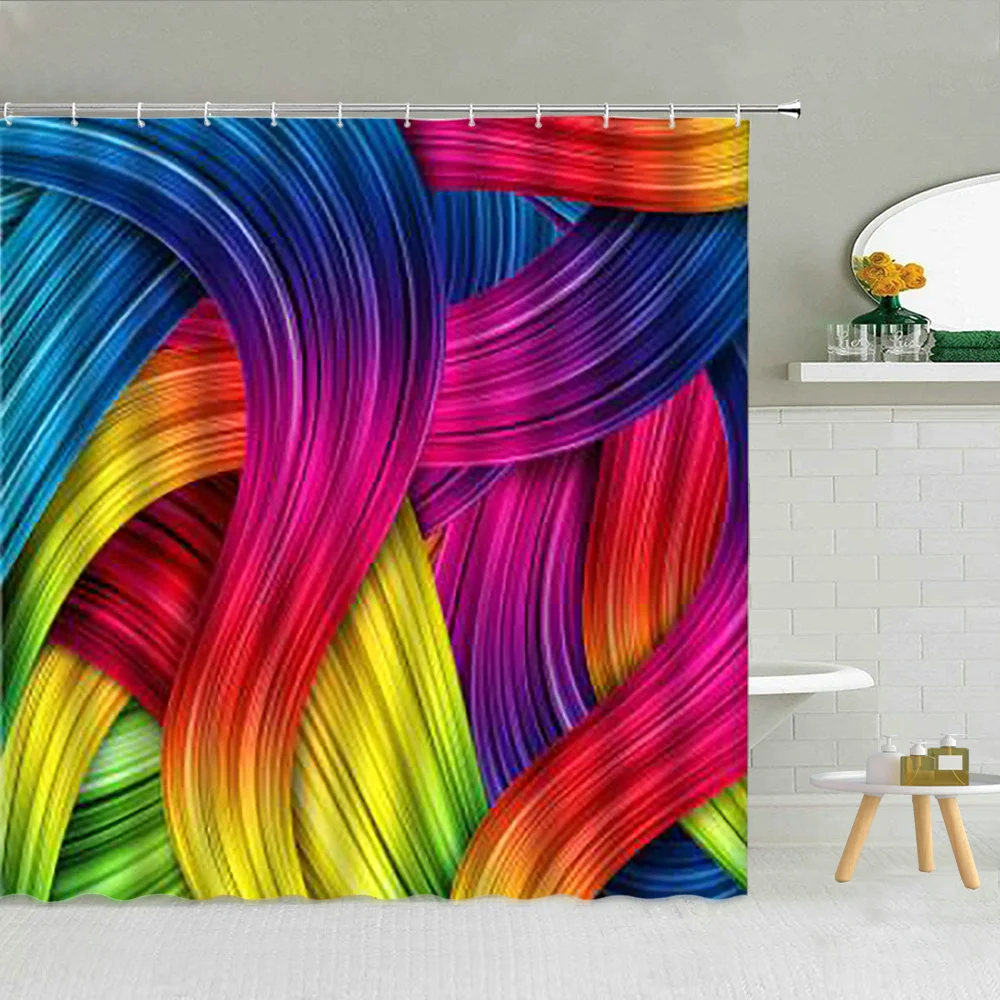 

Color Pigment Cloud Shower Curtain Ink Painting Texture For Bathroom Decor Modern Geometric Pattern Waterproof Fabric Curtains
