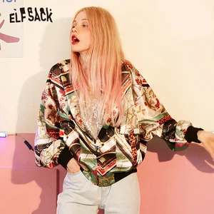 ELFSACK винтажные женские пальто с несколькими принтами, осень 2019, уличная одежда, повседневные корейские свободные женские куртки, Новая модная женская верхняя одежда