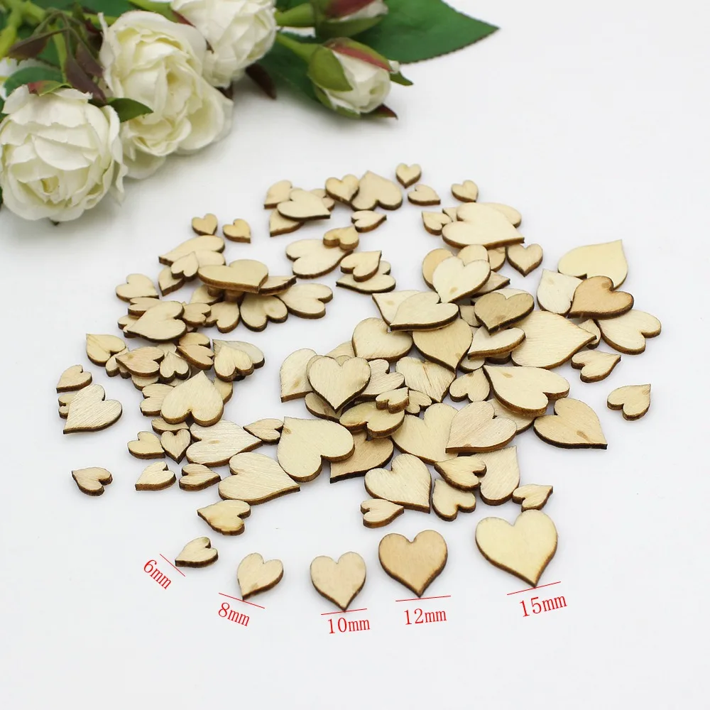 100/200pcs Blank Heart Wood Slices Discs For DIY Crafts Embellishments Wedding Party Decoration (Wood Color) | Дом и сад