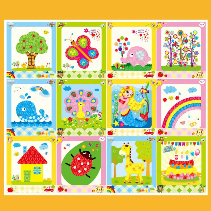 

3D Children's Handmade Button Painting Creative DIY Toy Stickers Material Package Puzzle Toys Learning Toys for Children
