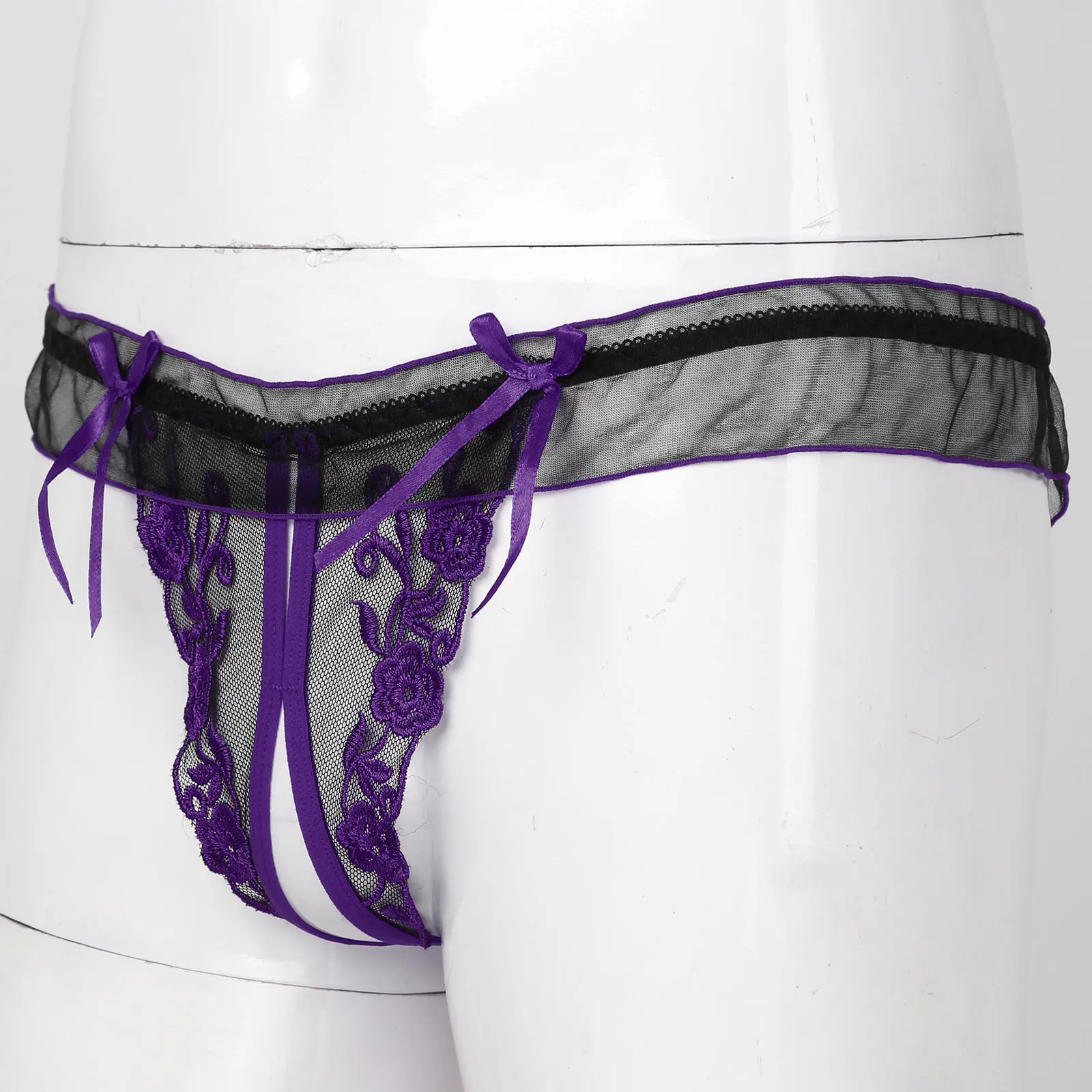 Трусы-стринги мужские кружевные с цветочной вышивкой |