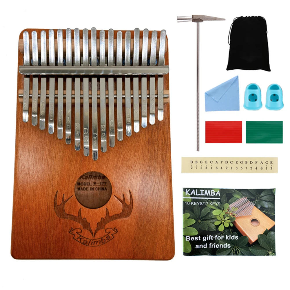 

17-Key Thumb Finger Piano African Sanza Mbira Mahogany Wood Kalimba Lightweight Portable Music Elements for Beginner
