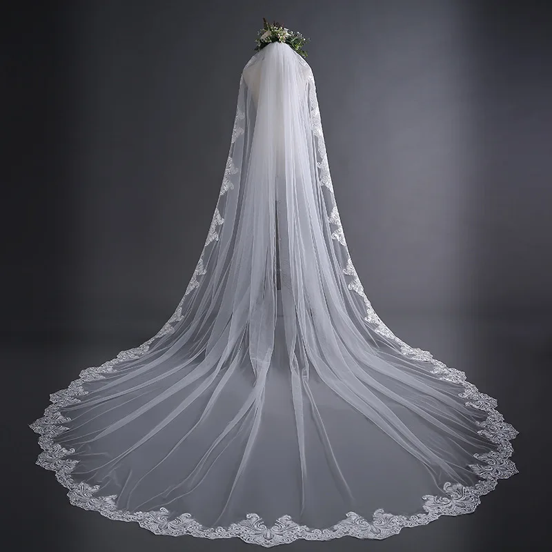 

3M Veil White Cathedral Veil Applique Long Lace Edge Bridal Ivory Wedding Veil With Comb Bride Mantilla Wedding Vail