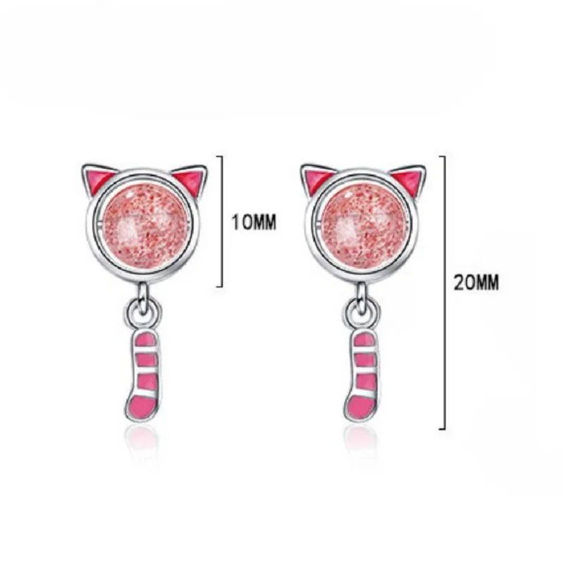 

New 925 Sterling Silver Fashion Jewelry Gutta percha Strawberry crystal Cat Earnai Earrings Woman's Classic Clothes With Gifts